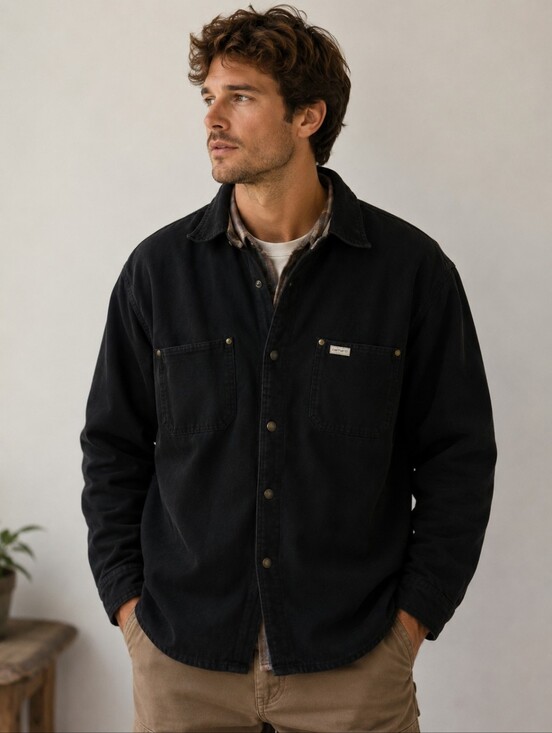 Carhartt Other - Carhartt Barn Jacket Black Plaid Carhartt Black Button-Front Size M